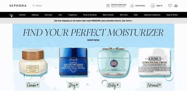 website navigation: an example of website navigation on sephora's website